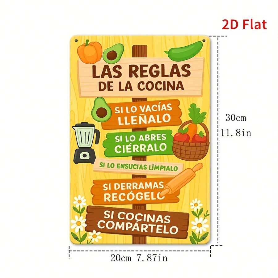 Spanish "Las Reglas De La Cocina" Metal Tin Sign – Vintage Kitchen Rules Wall Decor – Rustic Farmhouse Art for Home, Restaurant & Dining Room – 8x12 Inch