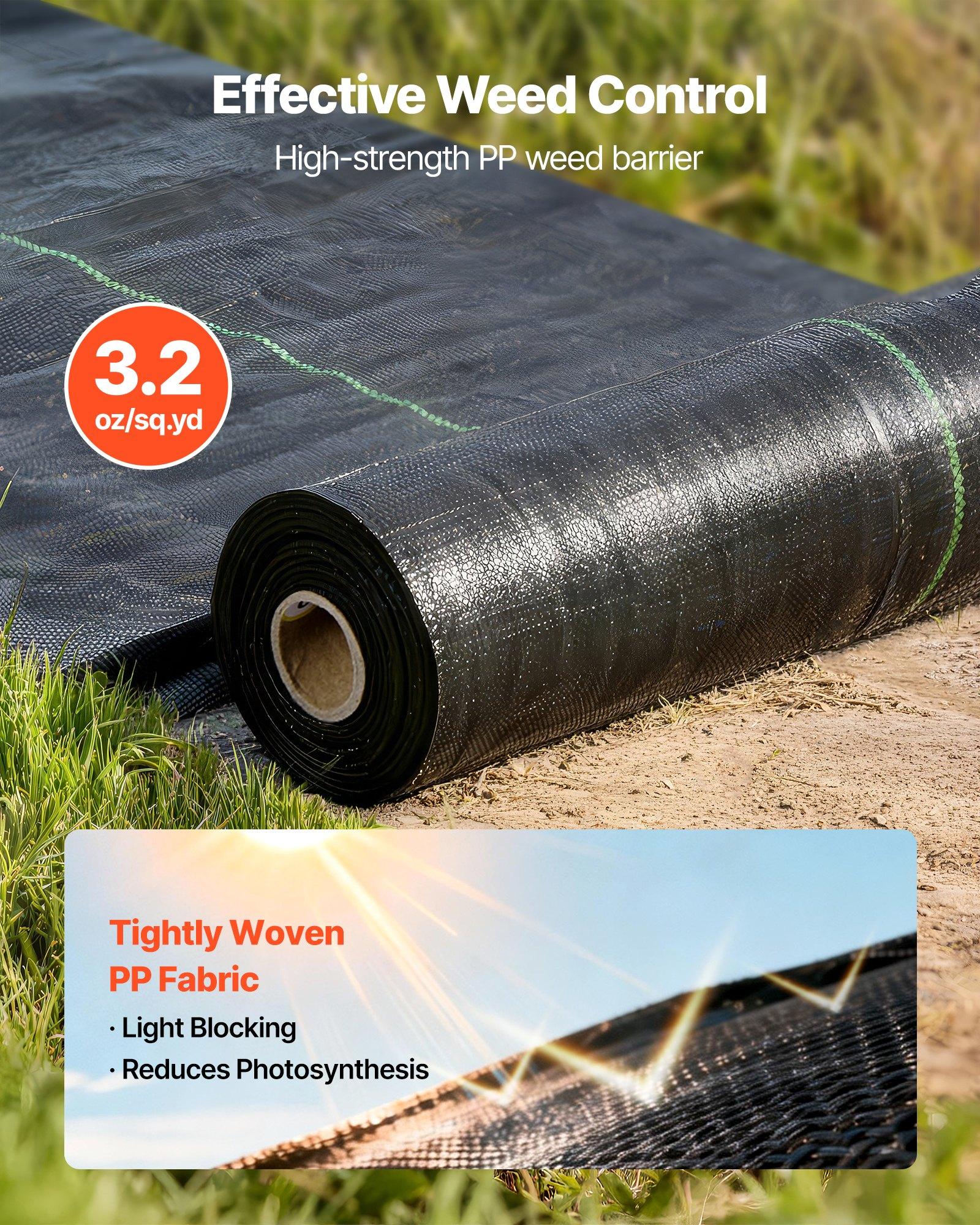 VEVOR Weed Barrier Fabric Heavy Duty, 1.3x100FT 3.2oz Landscape Fabric, Woven Weed Blocker Fabrics, Garden Fabrics Weeds Barrier, Weeds Control Ground Cover, Geotextile Webbing, Gardening Mat, Black