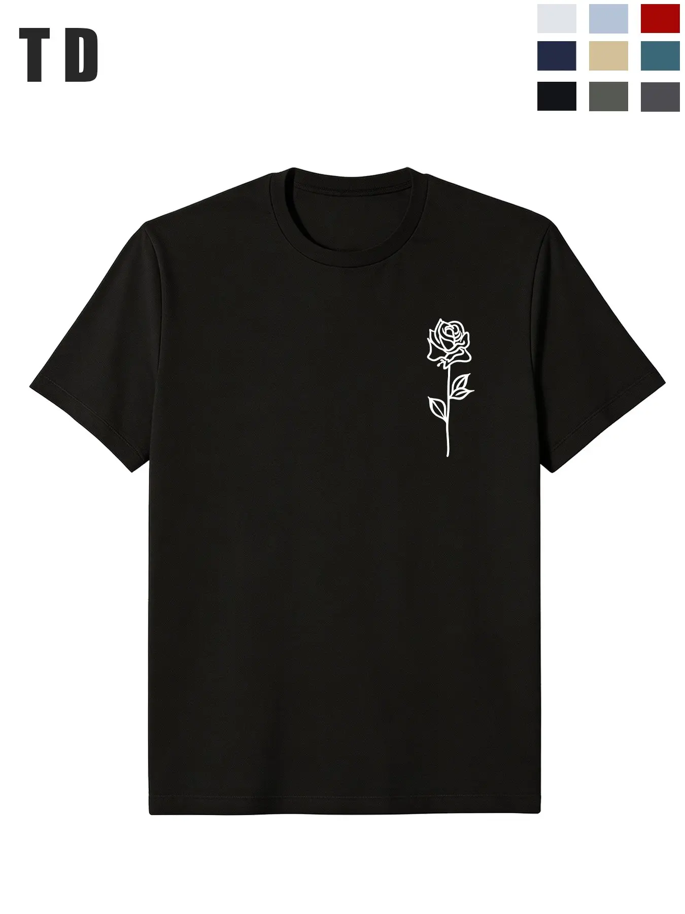 Td Minimal One Line Rose Print Unisex T-Shirt, Lightweight Quick Dry Stretch Tee, Short Sleeve Casual Top for Men Women, Multi Colors