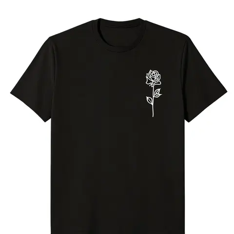 Td Minimal One Line Rose Print Unisex T-Shirt, Lightweight Quick Dry Stretch Tee, Short Sleeve Casual Top for Men Women, Multi Colors Streetwear