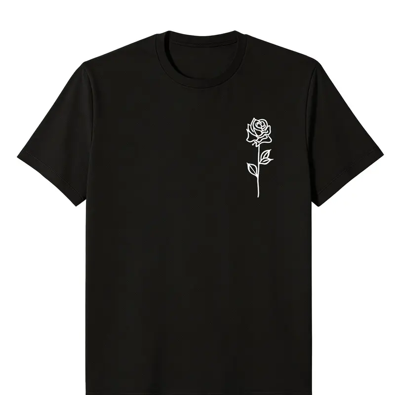 Td Minimal One Line Rose Print Unisex T-Shirt, Lightweight Quick Dry Stretch Tee, Short Sleeve Casual Top for Men Women, Multi Colors Streetwear