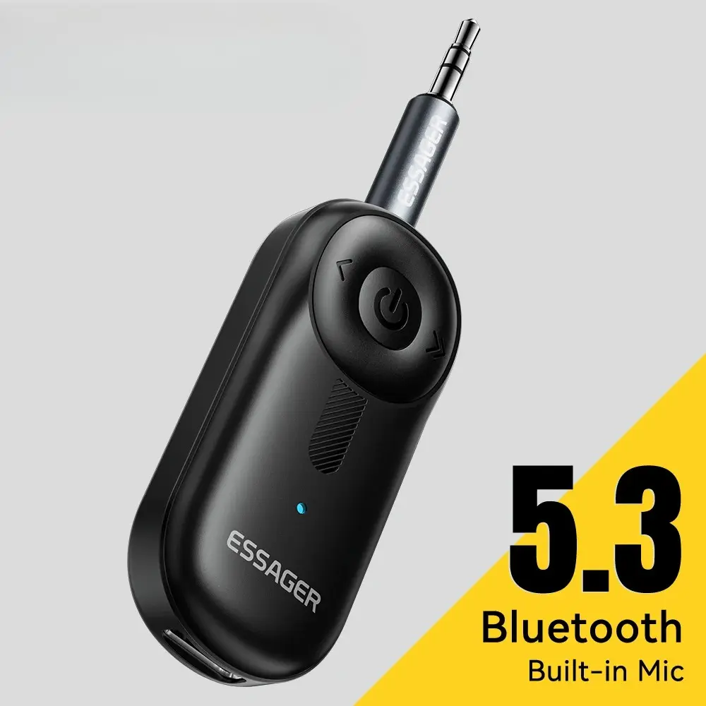 Bluetooth 5.3 Audio Transfer Adapter with 3.5mm AUX Jack, Compact Form Audio Receiver for Car Speakers, Headset, Tablet, Laptop