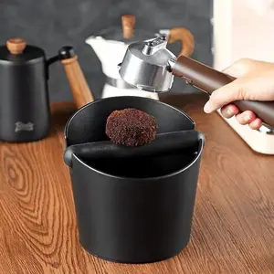 Espresso Knock Box, Straight Shape, Coffee Dump Bin for Coffee Grounds, Coffee Waste Bin with Removable Knock Bar And Non-Slip Base