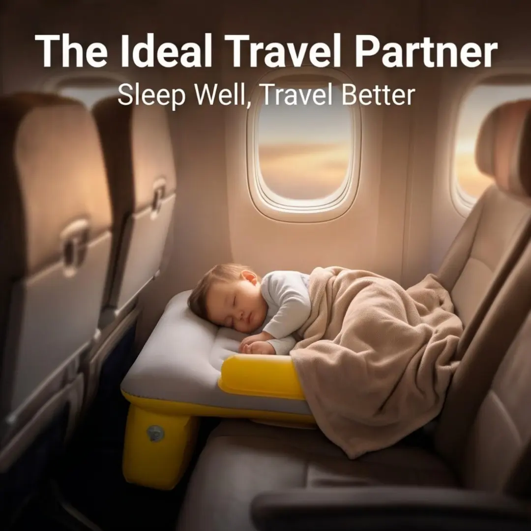 Inflatable Bed with Guard Rail, Air Pump, and Safety Belt, Travel Mattress, Portable Travel Bed, Kids Plane Bed, Car Seat Extender, Airbeds