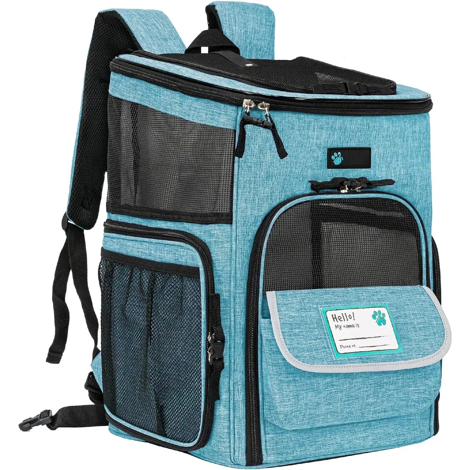 Backpack Carrier, Airline Approved 4-Way Entry  Backpack Carrier, Ventilated Mesh, Collapsible  Carrier for Small Puppy, Kitten, Hiking, Travel , Vet, up to 18 lbs, Turquoise