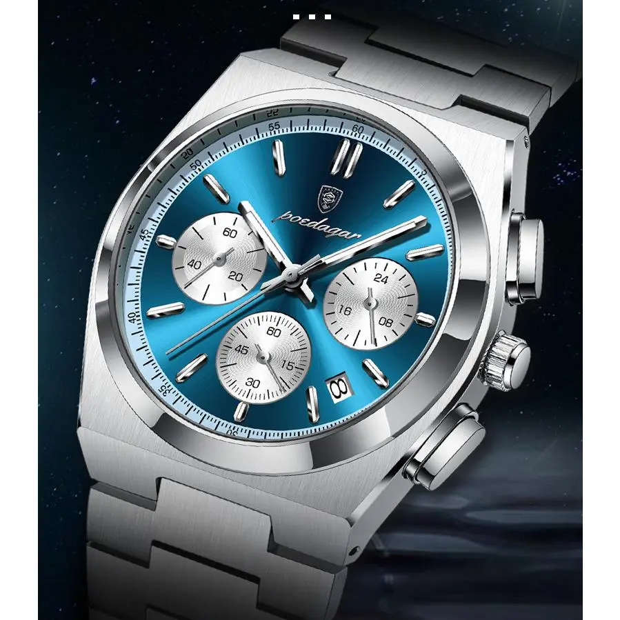 Men's Ultra-Slim Round Face Male Watch - 42x6mm, Multifunction Chronograph Quartz, Luminous Tachymeter, 50M Water Resistant, Stainless Steel Band, Slim Profile