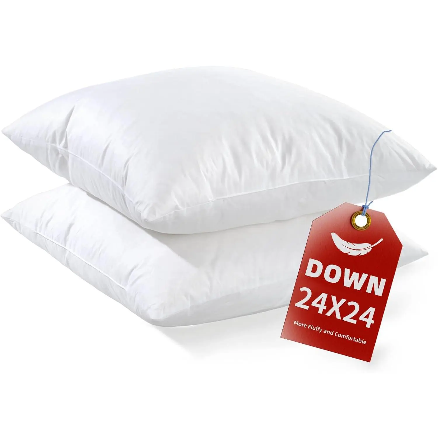 24x24 Euro Pillow Inserts Set of 2,  Down  Pillows for Couch, Bed &  Support - Machine Washable,  Decorative Throw Pillow Inserts (White)