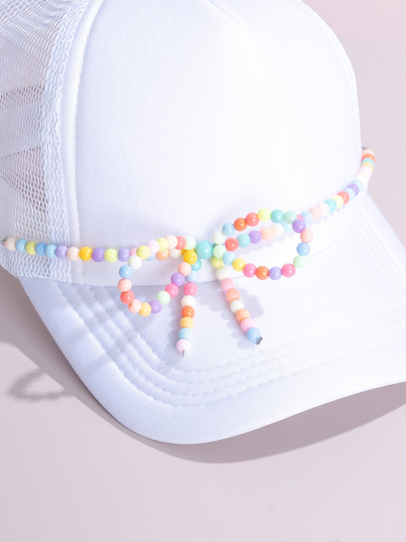Small-scale yet versatile pearl bow baseball cap accessory, colorful dopamine hat chain, high-end and glittering small-scale design cross pendant necklace, shiny collar chain, women's accessory