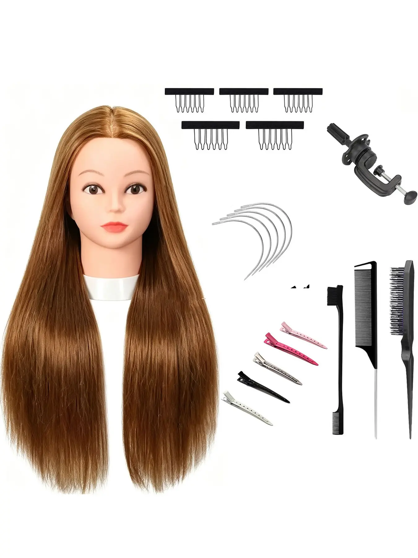 Synthetic Fiber Mannequin Head, Hairdresser Training Model Set, Ideal for Makeup Practice, Hairstyling, Barber Training, All Seasons, Lifelike Head