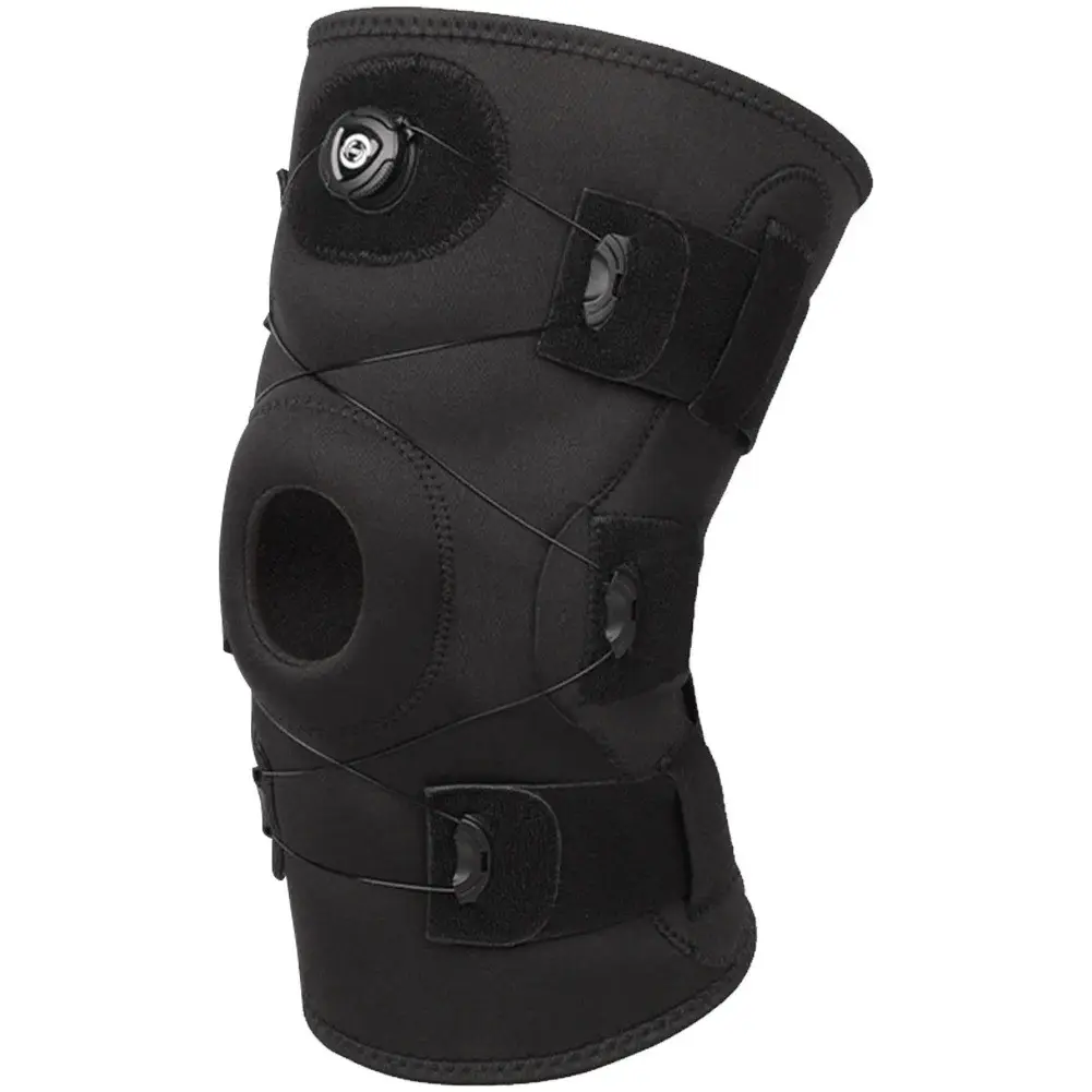 Boa Quick Dial Adjustable Knee Brace, Dual Aluminum Hinges, Eva Patella Pad, Neoprene Stabilizer, for Meniscus, Acl, Arthritis, Running, Gym, Injury Recovery