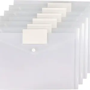 10 Plastic Envelopes File Folders, Transparent A4 Size Polyethylene Envelopes, Label Pockets for School Home Office Organization