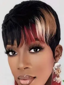 Short Bob Wig for Black Brown and White and Red Pixie Cut wigs Glueless Wig None Front Wig with Bangs Natural Black Straight Full Machine Made Short Layered for daily use