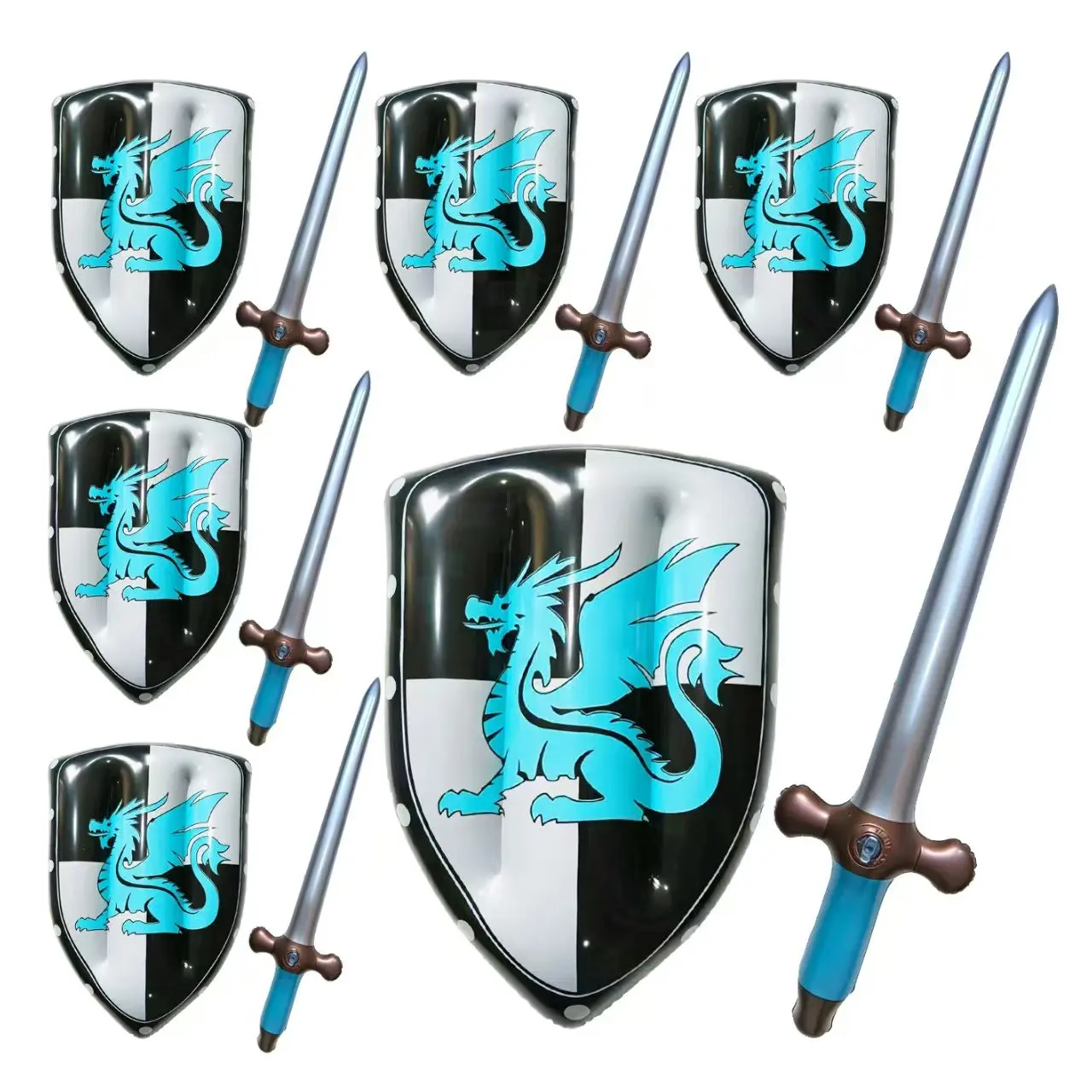 12-Piece Inflatable Knight Sword Shield Set, Medieval Party Props, PVC Costume Accessories, Halloween, Pool Parties, Cosplay, Theme Events