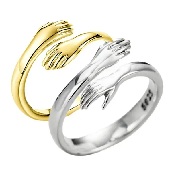 Adjustable Alloy Hug Hands Ring - Minimalist Fashion Jewelry for Couples, Daily Wear, Anniversary Gift
