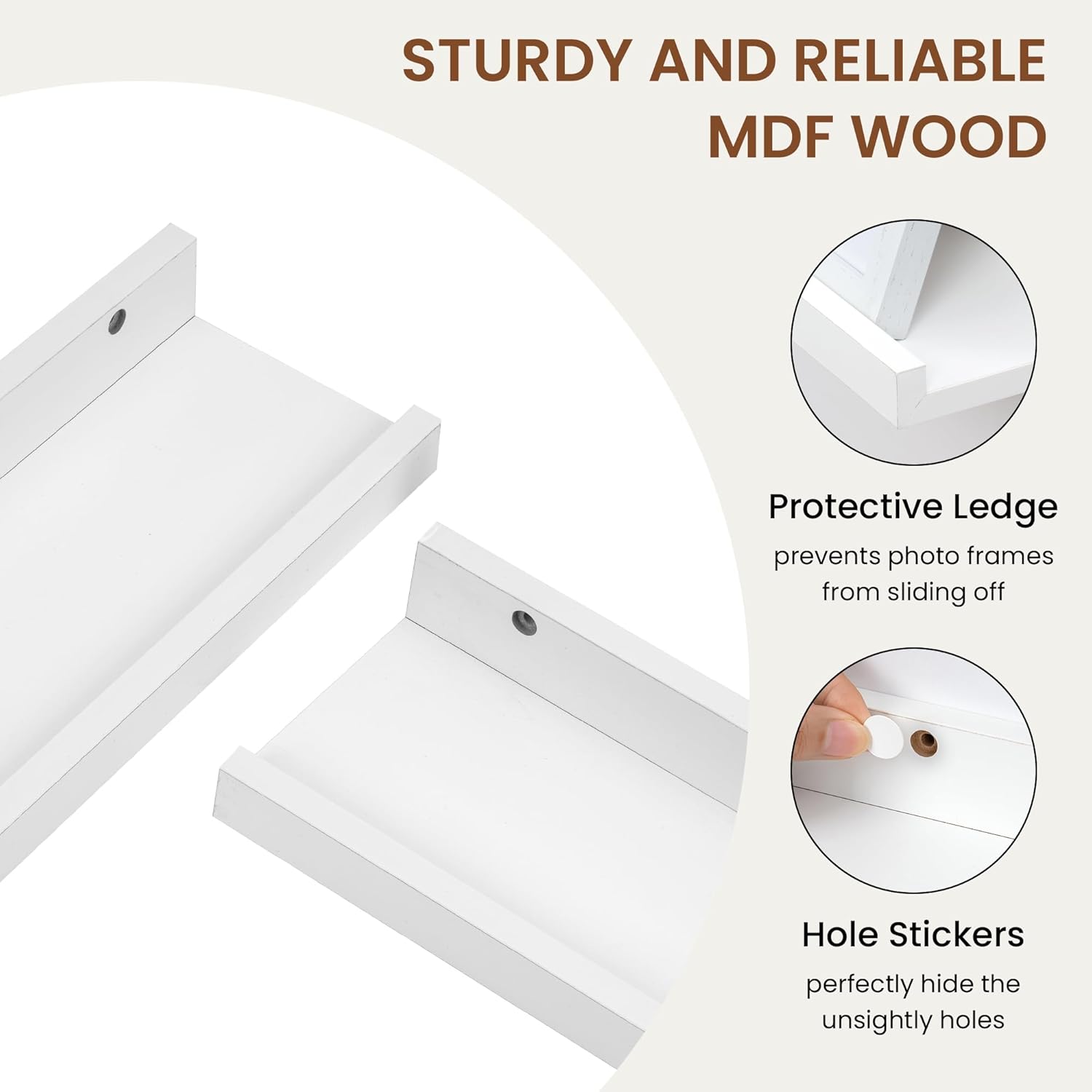 Picture Ledge Shelf,24 inch Long Floating Shelves for Wall Set of 2,White Picture Shelf with Lip for Wall Decor,Living Room,Bedroom,Bookshelf,Nursery,Perfu