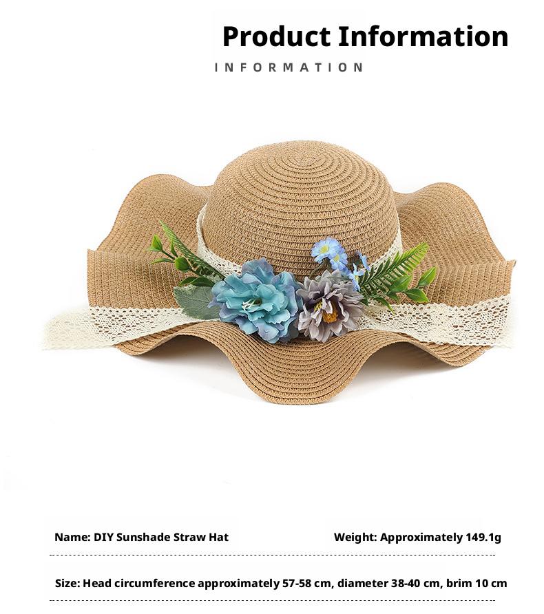 Summer sun hat, wide-brimmed straw hat, handmade, natural materials, DIY material kit