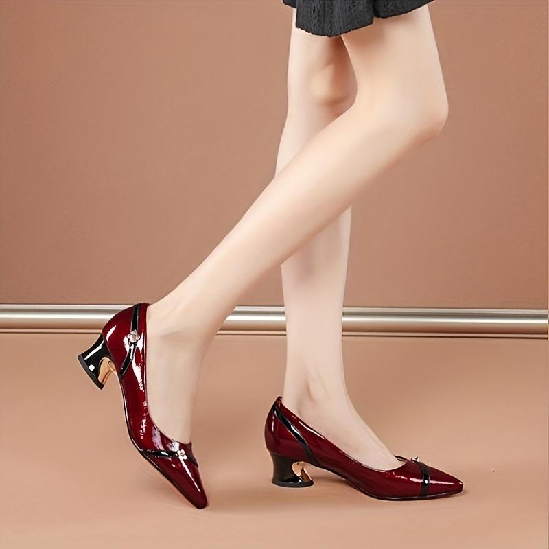 Women's Pointed-Toe Pumps - Chunky Heel, Faux Cover, Versatile for All Seasons, Shoes