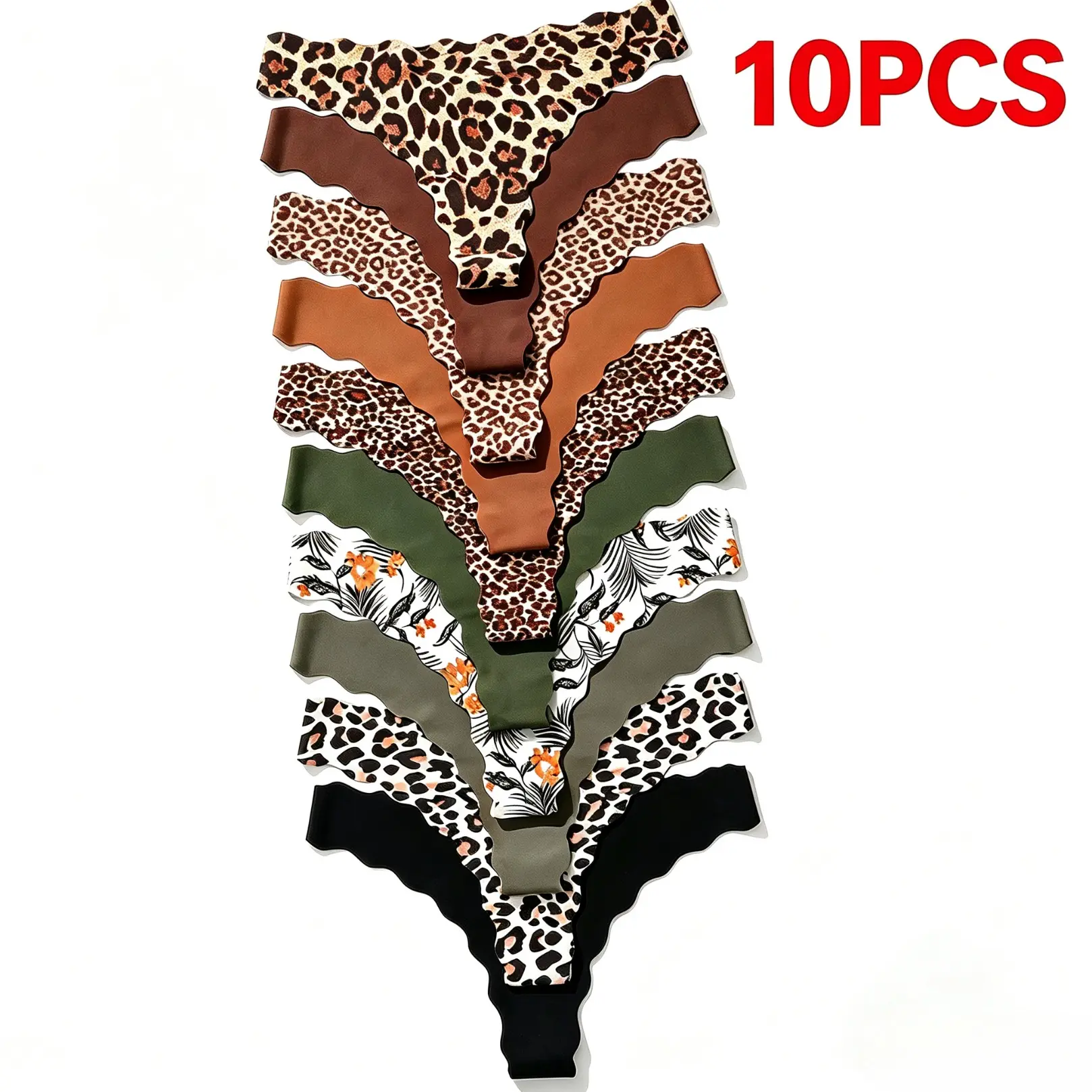 Women’s Seamless Invisible Thong Underwear, Scalloped Wave Edge, Printed & Solid Color Options, Stretch No VPL Panties For All Season Daily Casual And Active Wear  >