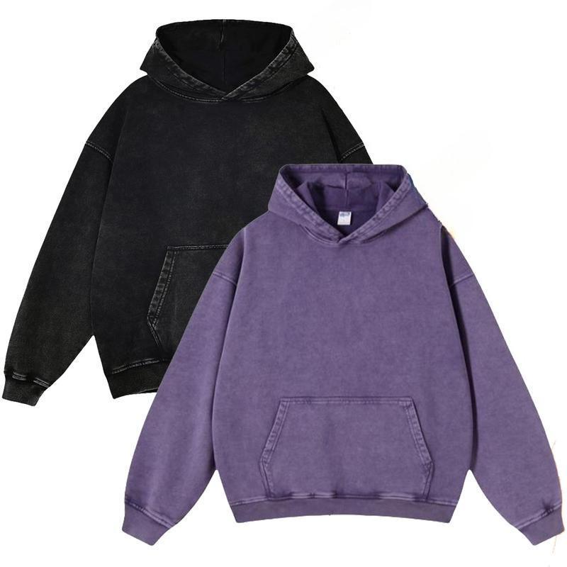 2 Pack Acid Wash Hoodie Oversized Vintage Hoodie Unisex Heavy Weight Hoodie Distress Hoodies for Men Women Couples