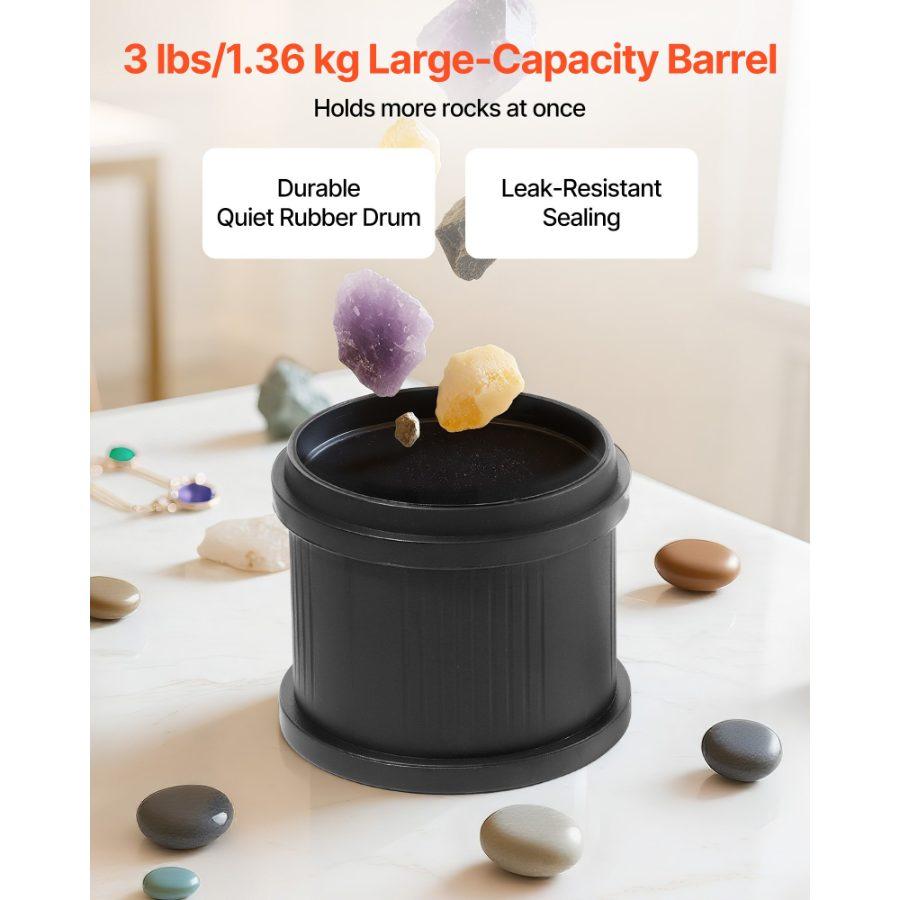 VEVOR Rock Tumbler, 3 lb Rock Polishing Machine, Rocks Tumbling Kit with 4-Speed Adjustment, 1-9 Day Timer, PC Sound Reduction Cover TPU Drum, Direct Drive Motor Rocks Polishing, Quiet Operation
