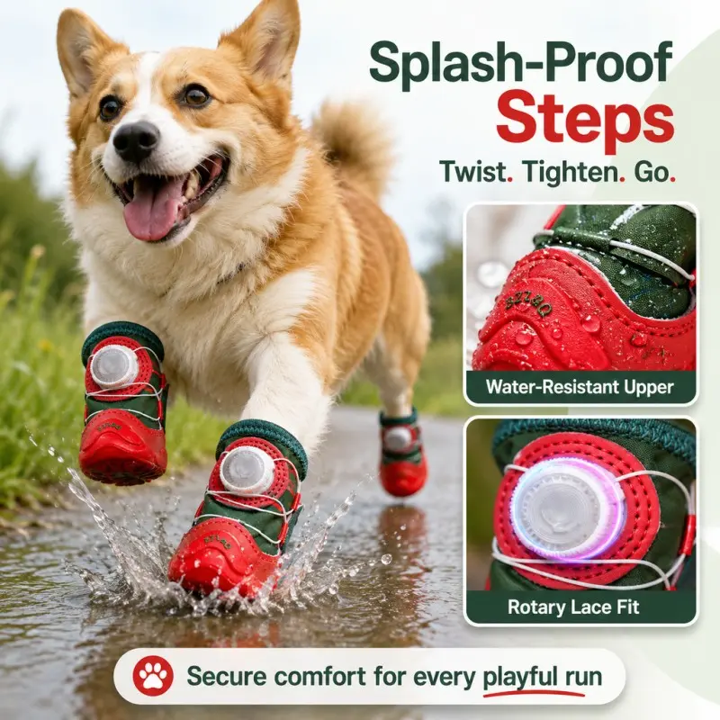 Waterproof Dog Shoes, Glowing Dog Shoes, Outdoor Knob-Adjustable Dog Shoes, Self-Tightening Strap, Flashing During Movement, Rainy Day Dog Shoes