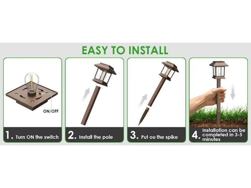 Hoodink 12-Pack Upgraded Solar Powered Pathway Lights with Stakes, Solar Landscape Lights, Yard Lighting, Waterproof Water Resistant IP54 Brown Hard Plastic, 3000 Warm White, Easy Installation for Driveway Walkway