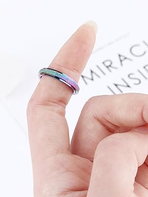 Elegant Fidget Rings for Women Men 2mm Titanium Steel Spinner Ring for Anxiety Stress Relief Glitter Sandblast Spinning Figit Anxiety Jewelry for Women Gifts