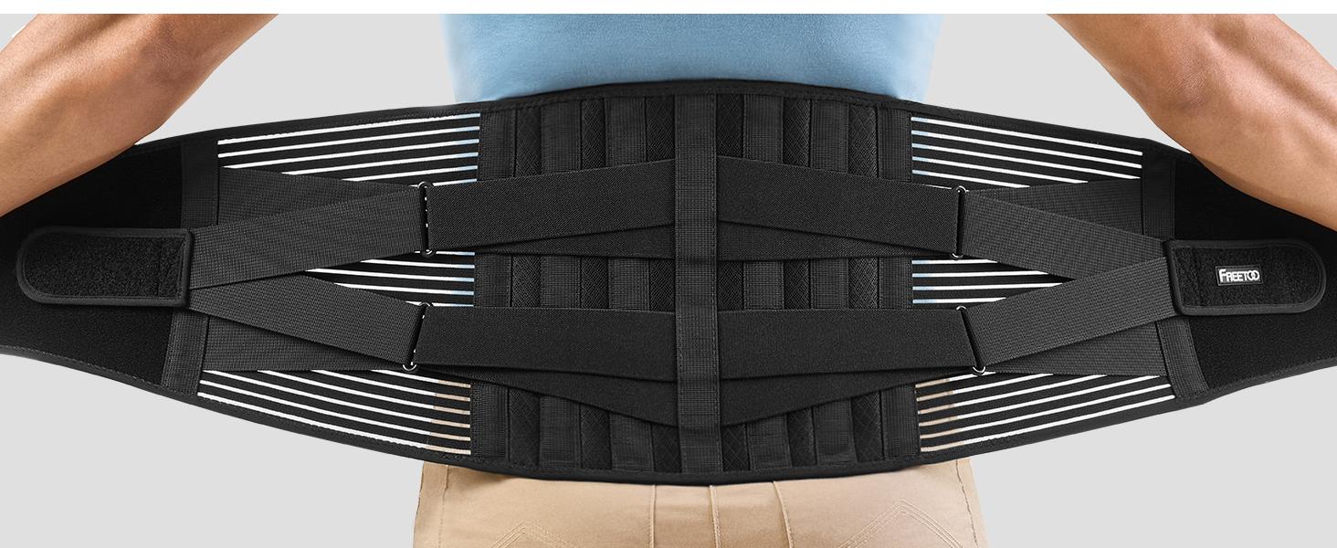 UGEM Breathable Back Support Belt with 6 Stays, Lower Back Pain Relief Lumbar Brace for Men/Women Work, 16‑hole Mesh Anti‑skid for Sciatica