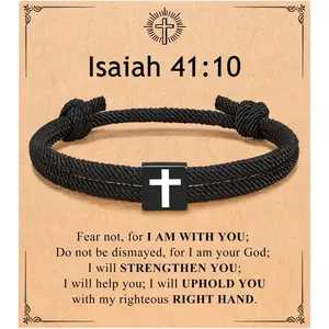 Men Adjustable Rope  Bracelet - Easter Christmas Christian Baptism Birthday Gifts for Teens
