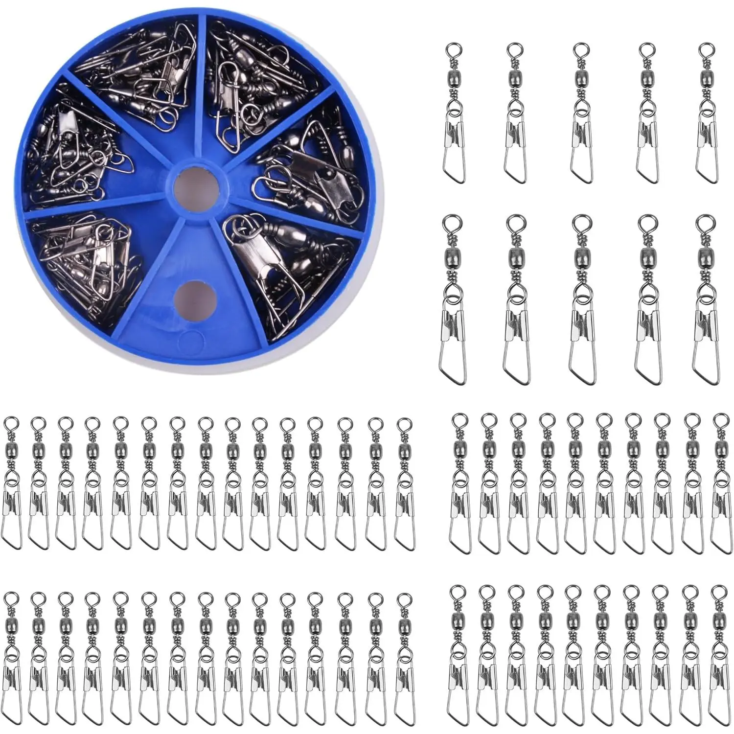 Barrel Snap Swivels Kit 60 count Barrel Swivels with Safety Snaps High Strength  Quick Connect Snap Swivels with  Tackle Accessories Box Kit Size 4 6 8 10 12 14