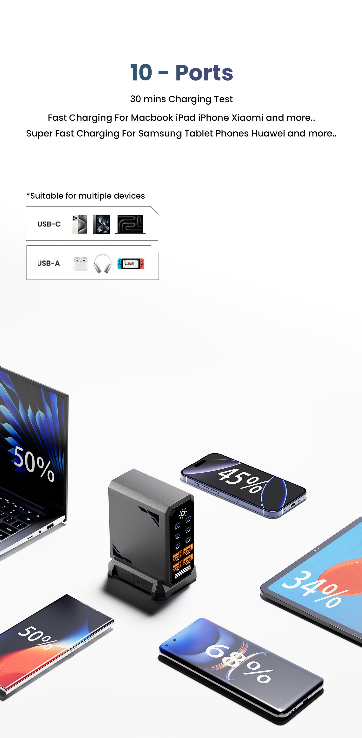 660W GaN USB C Charger Station 10 Port Fast Charger Type C PD3.1 PD3.0 PPS Quick Charger