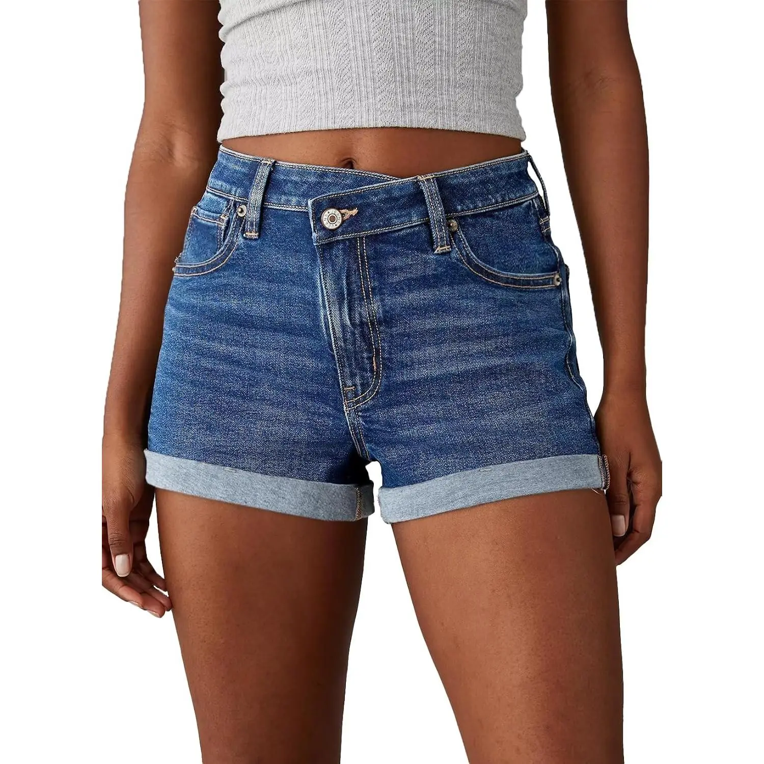 Women's Jean Shorts High Waisted Stretchy Casual Rolled Hem Denim Shorts