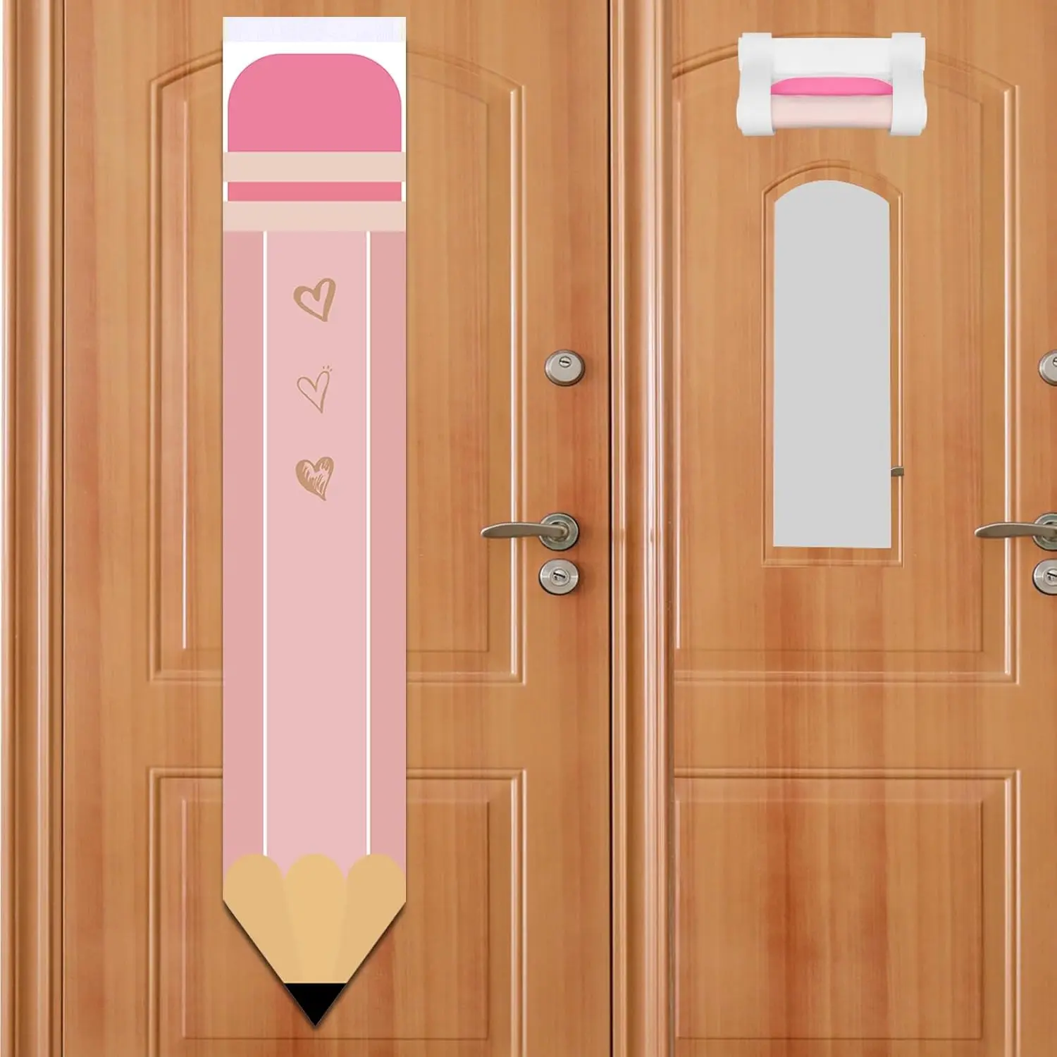 2-Pack Modern School Theme Oxford Cloth Blackout Curtains, Pencil-Shaped Light-Blocking Door/Window Curtains for Classroom, Office