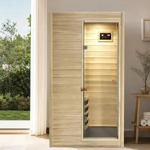 ARCH Far Infrared Sauna Room Natural Wood 1-Person Home Spa Heater with Bluetooth Speaker, Digital Display, Reading Light, 5 Carbon Heating Panels, 905W, 60°C Max, Indoor Relaxation & Detox, 36.61x29.33x62.99 Inches, Natural Wood Color Options