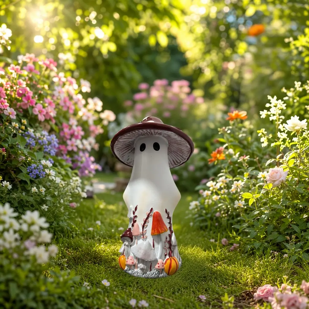 Mushroom Ghost Garden Ornament, Resin Craft Decorative Piece, Outdoor Yard Decoration, Unique Mushroom Sculpture for Gardens, Statues