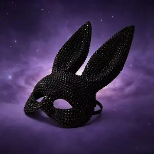Elegant Rhinestone Long Rabbit Ear Mask, Halloween Party Sexy Diamond Rabbit Face Mask, Cosplay Ball Festival Decoration, Dance Party Props