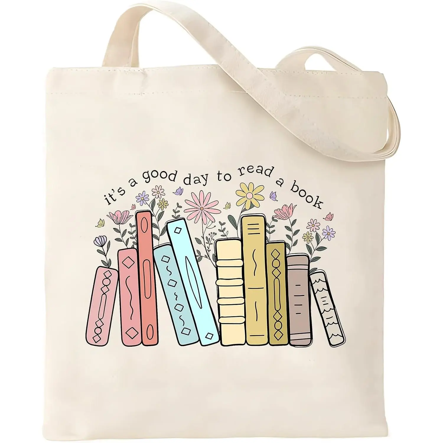 Aesthetic Canvas Bag with Inner Pockets - Cute Cloth Bags for Women - Book Tote -  Graphic  Bags