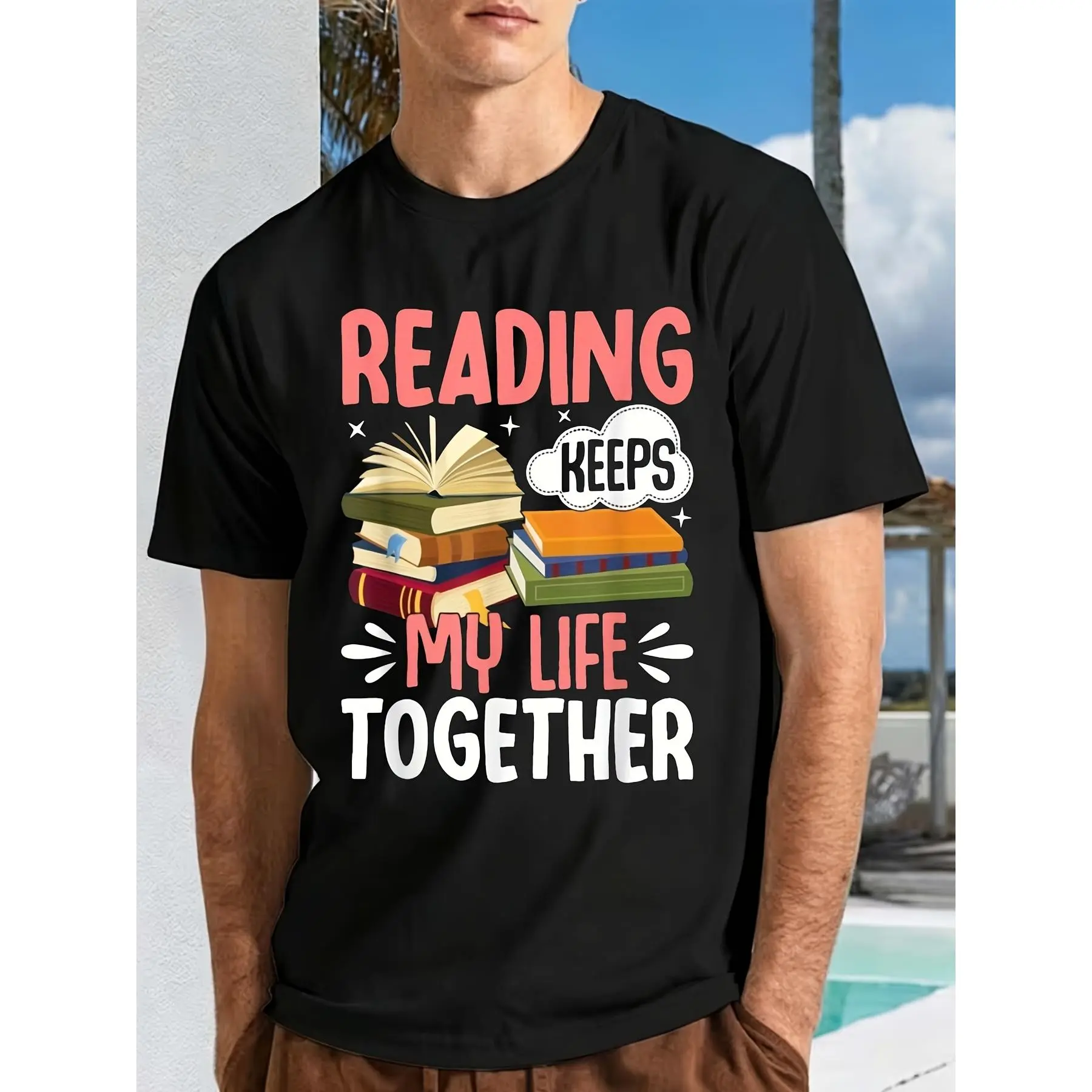 Librarian Bookworm T-Shirt Reading Keeps My Life Together Book Stack Bookend Graphic Unisex Casual Crew Neck Tee for Book Lovers Librarians Teachers Sizes S3XL (Black) Perfect Book Retro Casual Round Neck Printed T-Shirt Unisex