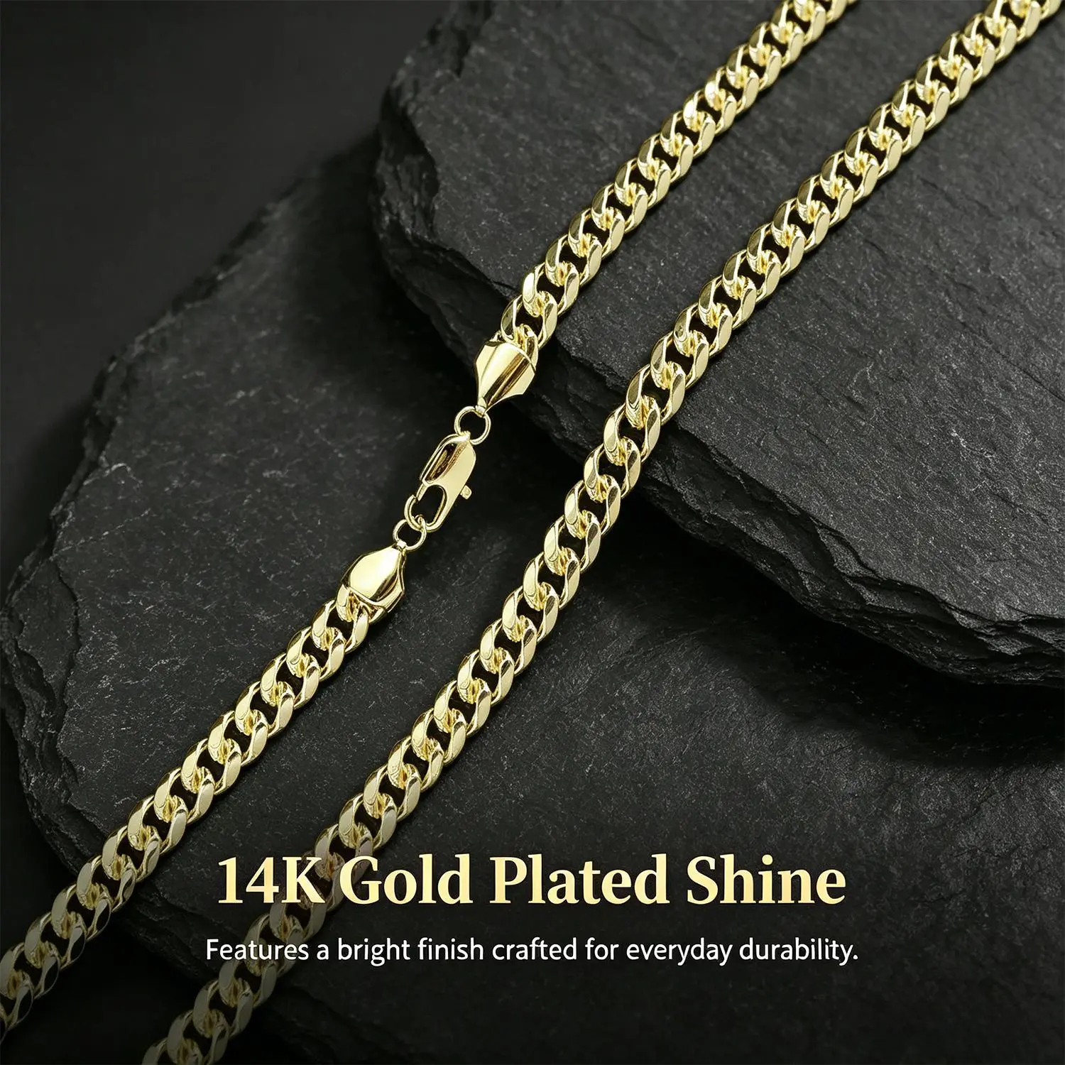 Unisex Gold-Plated Titanium & Stainless Steel Cuban Necklace - Geometric Close-Link Chain, 4-Sided Polished Clasp, Premium Hip-Hop Rap Style Jewelry for Birthdays, Anniversaries men