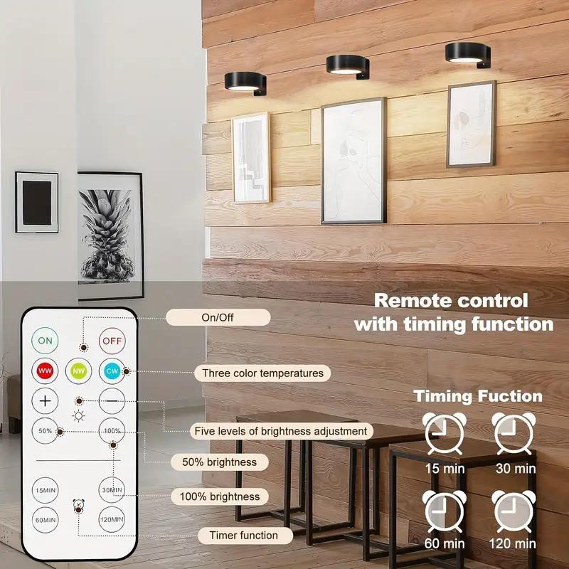 3-Pack Home decoration lighting wall mounted display light, 4LED/pc, metal+plastic material, remote control, 3-color adjustable timer, bedroom night light, study reading light, Dimmable wall lamp, Decorative Wall Light