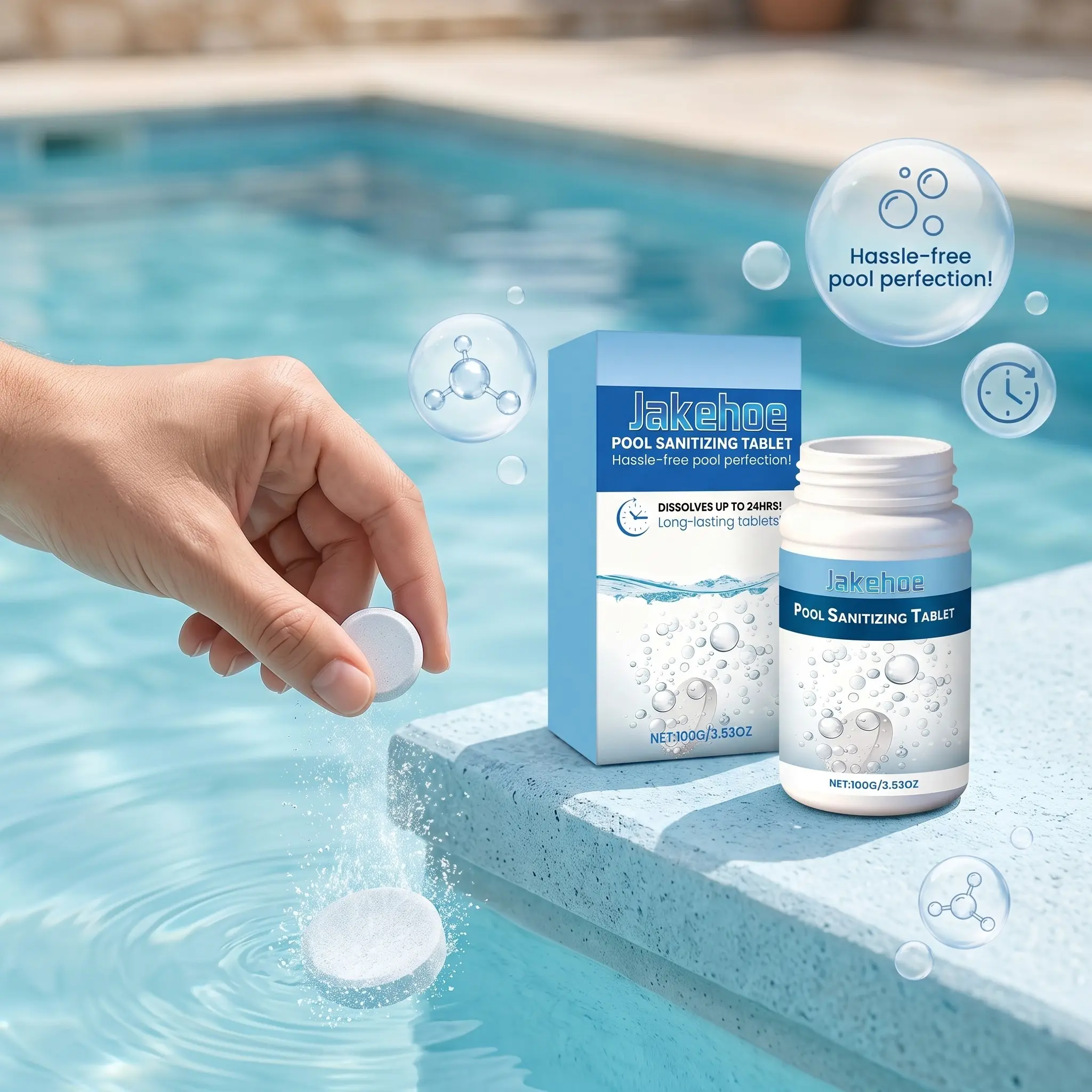 Jakehoe Pool Cleaning Tablets, Pool Disinfectant Purification Tablets, Algae Removal, Gentle Non-Irritating, Quick Dissolving, Pool Cleaner Tablets, Pool Algaecide