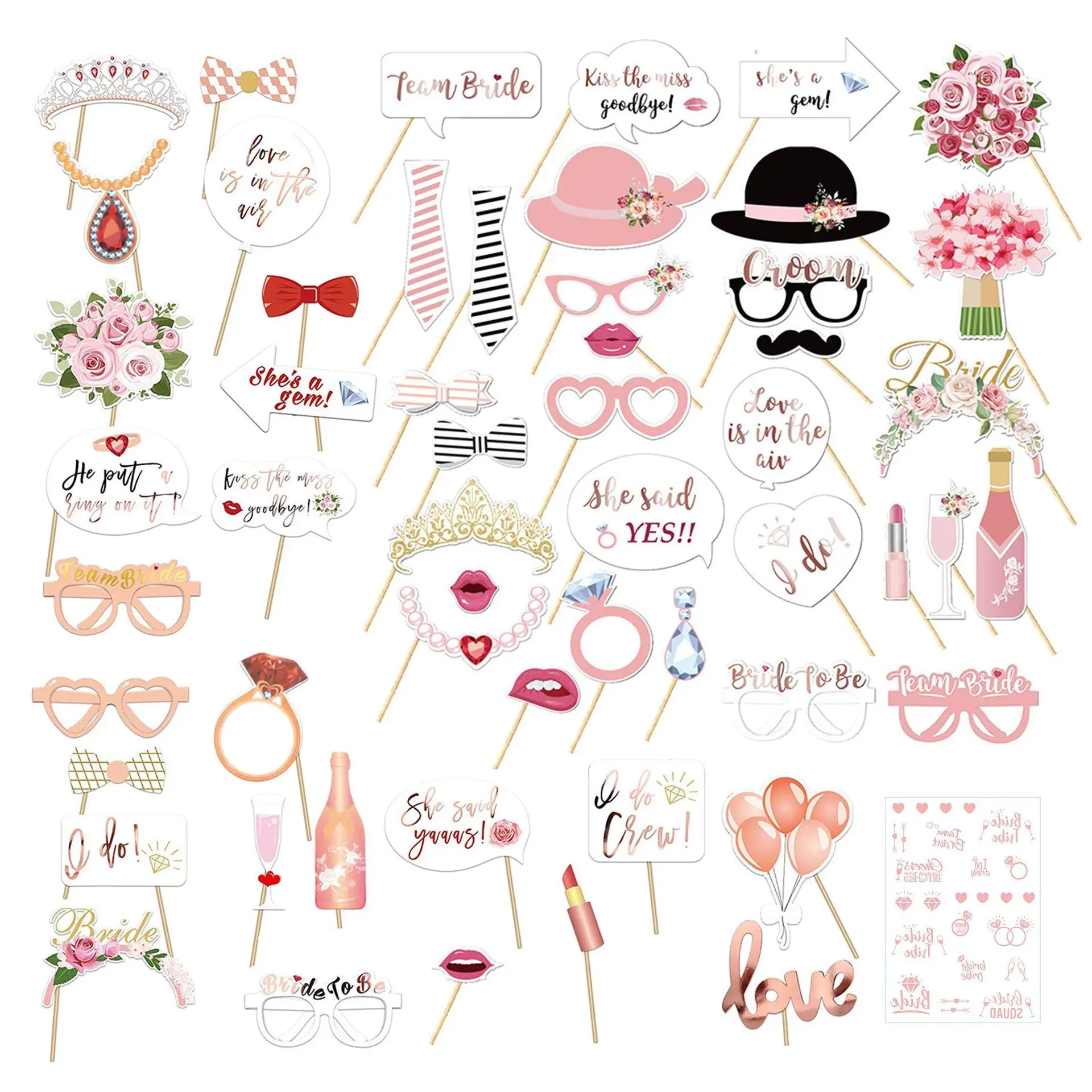 2026 Viral Bride to Be Photo Booth Props, Party Hats, Masks, 56PCS Rose Gold Bachelorette Party Kit, Team Bride Decorations, Bridal Shower Fun, Bridal Shower Selfie Accessories, Wedding Essentials, Wedding & Engagement Party Supplies