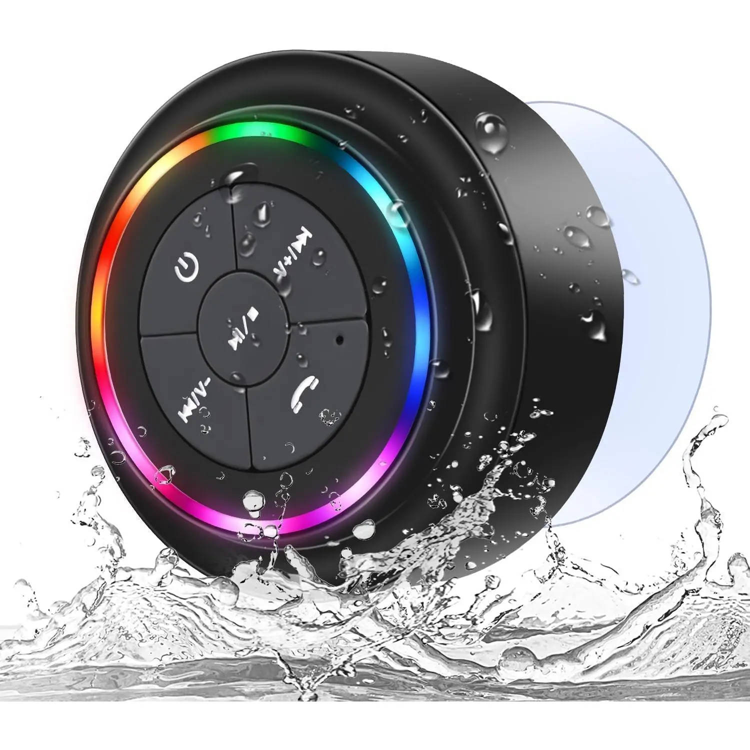 Bluetooth Shower Speakers,Waterproof Bluetooth Speaker with RGB Lights IPX7 Waterproof Wireless Speaker with Suction Cup HD Sound Pairs to Phones,Tablets, for Bathrooms,Outdoor,Party,Beach