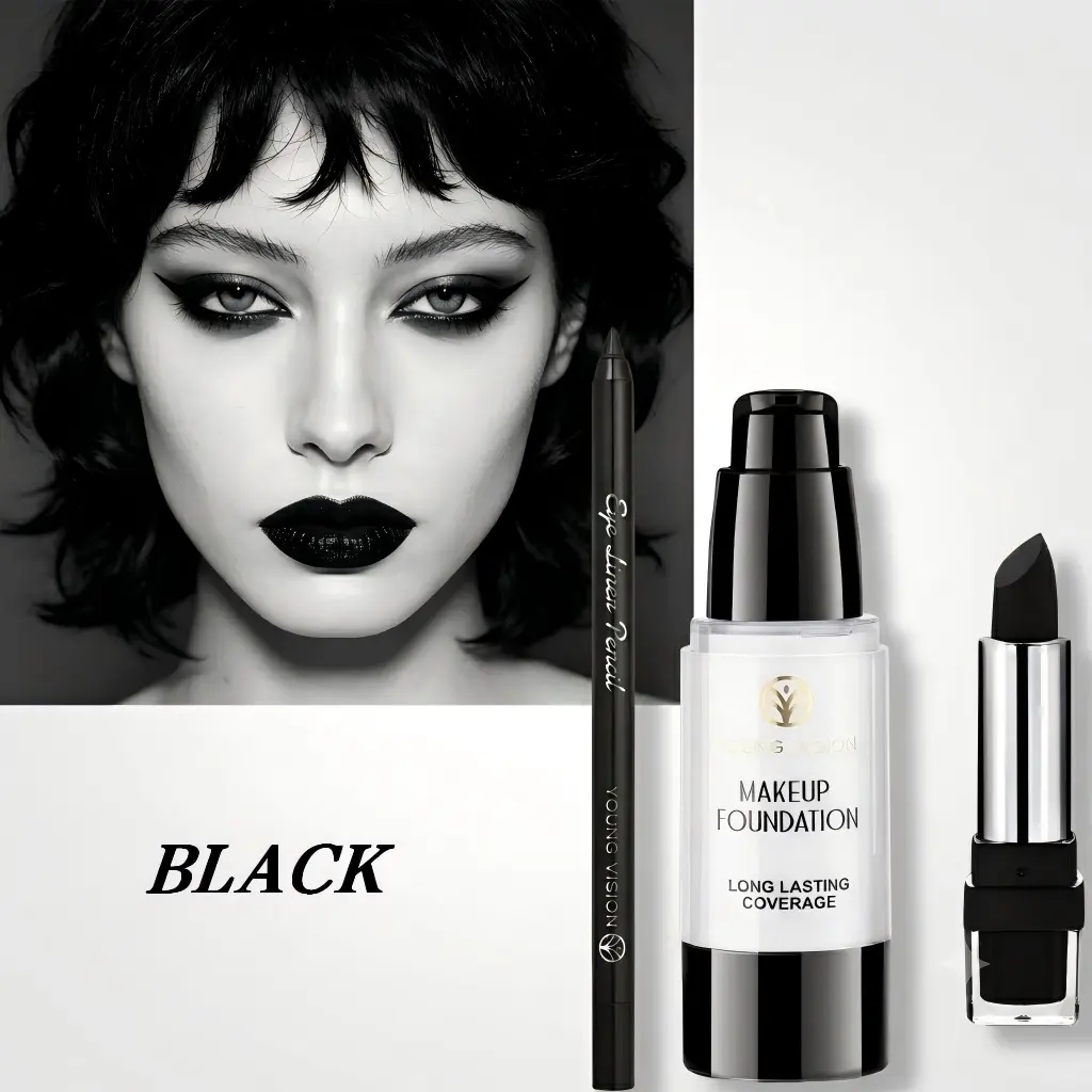 YOUNG VISION Gothic Makeup Set, Long-Lasting Foundation, Smooth Eyeliner, Matte Lipsticks, Anime Party Art Makeup Kit