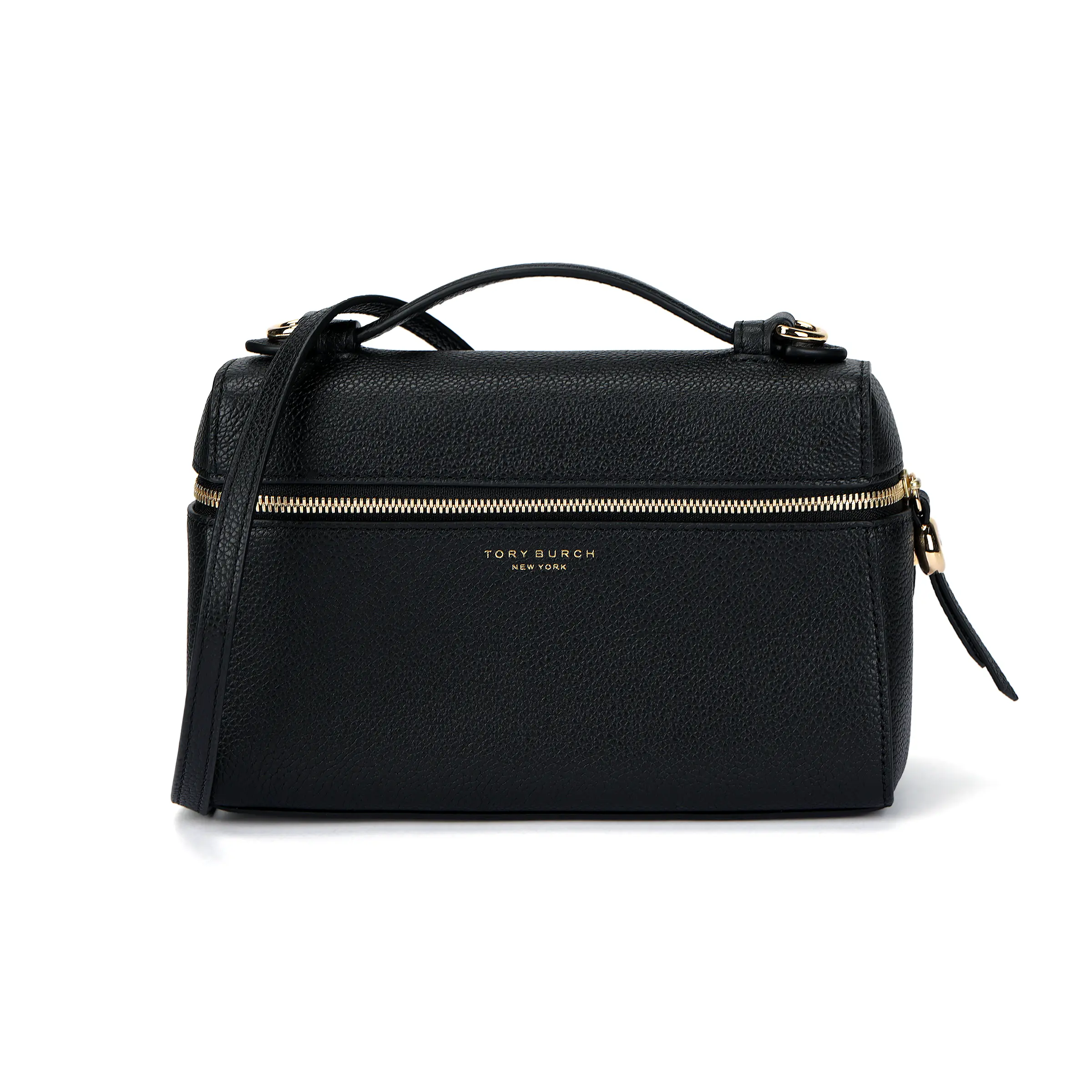 Tory Burch Romy Reversible Zip Top Handle Bag for Women – Black Genuine Leather