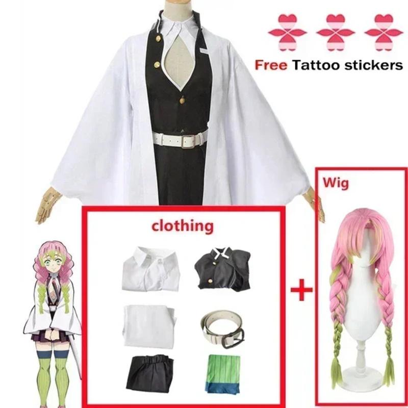 Anime Kanroji Mitsuri Cosplay Costume Kimono Haori Dress Wig Clothes Halloween Costume for Adult Children Womenswear Belt Essential