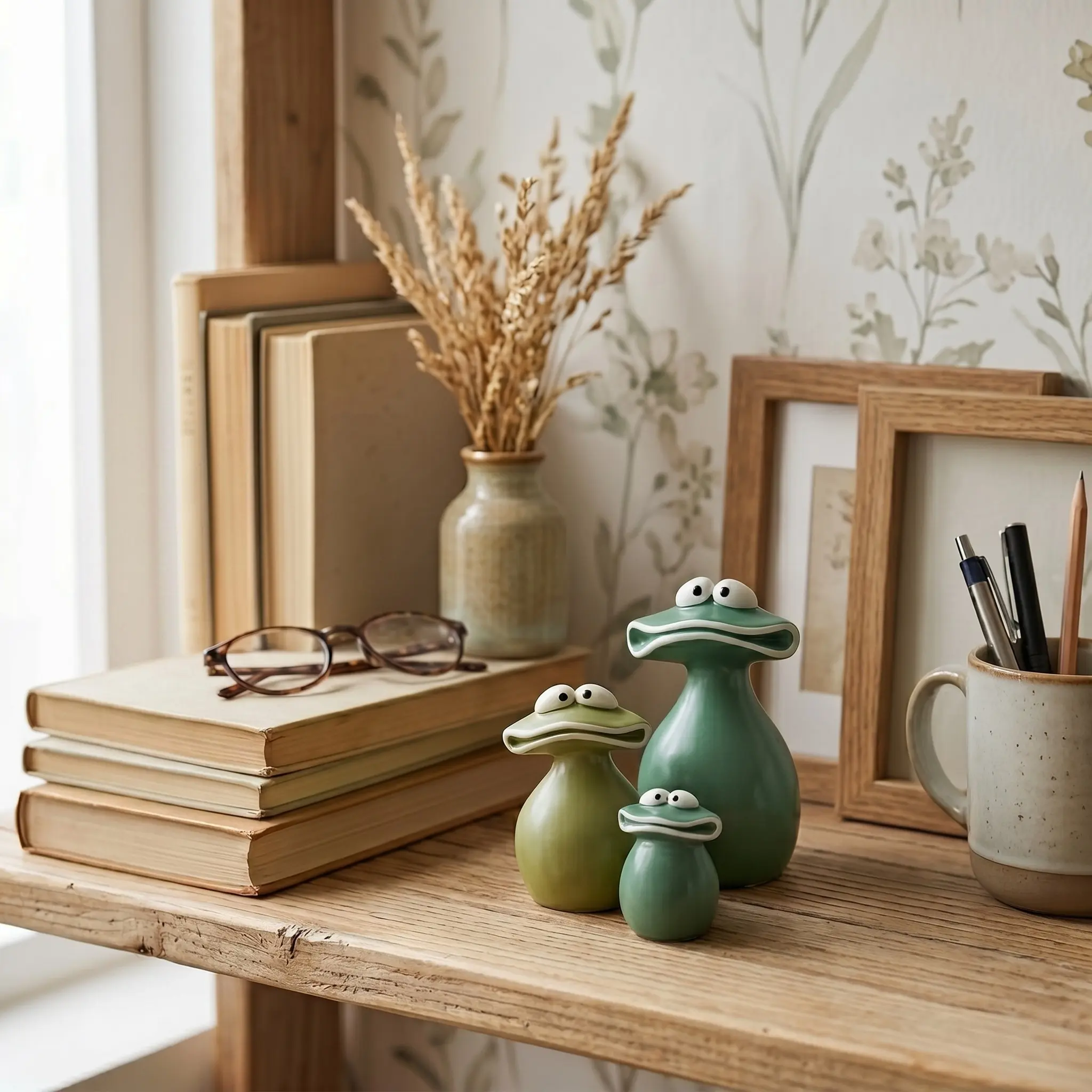 Quirky Frog Figurine Trio for Office Desk Decor, Humorous Abstract Design, Gag Gift for Coworkers, Retro Style, Viral Tiktok Quirky Finds