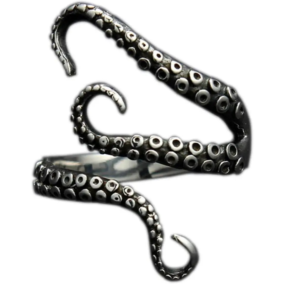 316L Stainless Steel Pirate Octopus Ring Tentacles Black S-shaped  Size Opening Ring