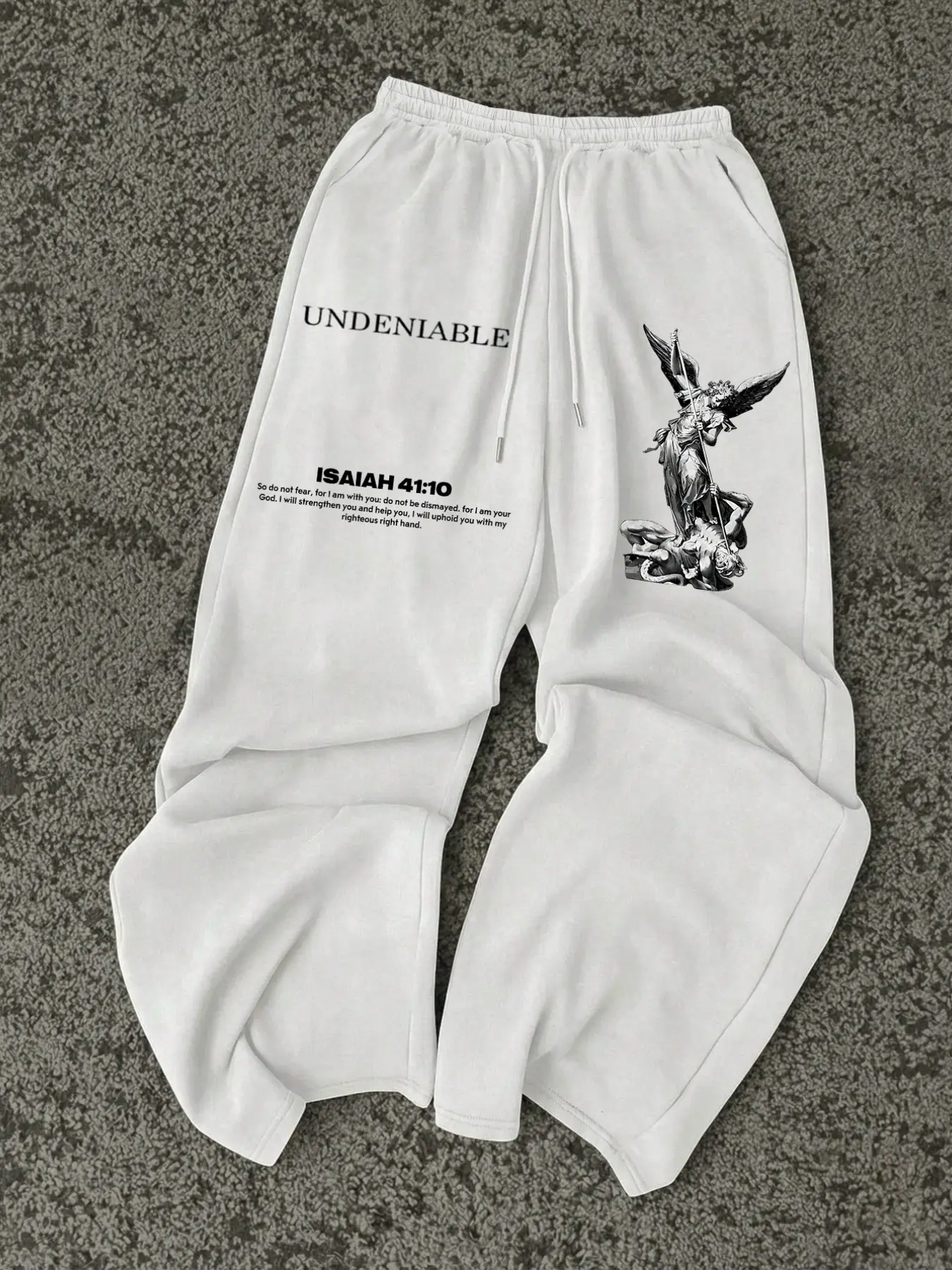 Men's Casual Loose-Fit Knitted Sports Pants, Letter Angel Sculpture Print, Spring & Fall Outdoor Wear, Home Comfortable Long Pants, Fall Bottoms