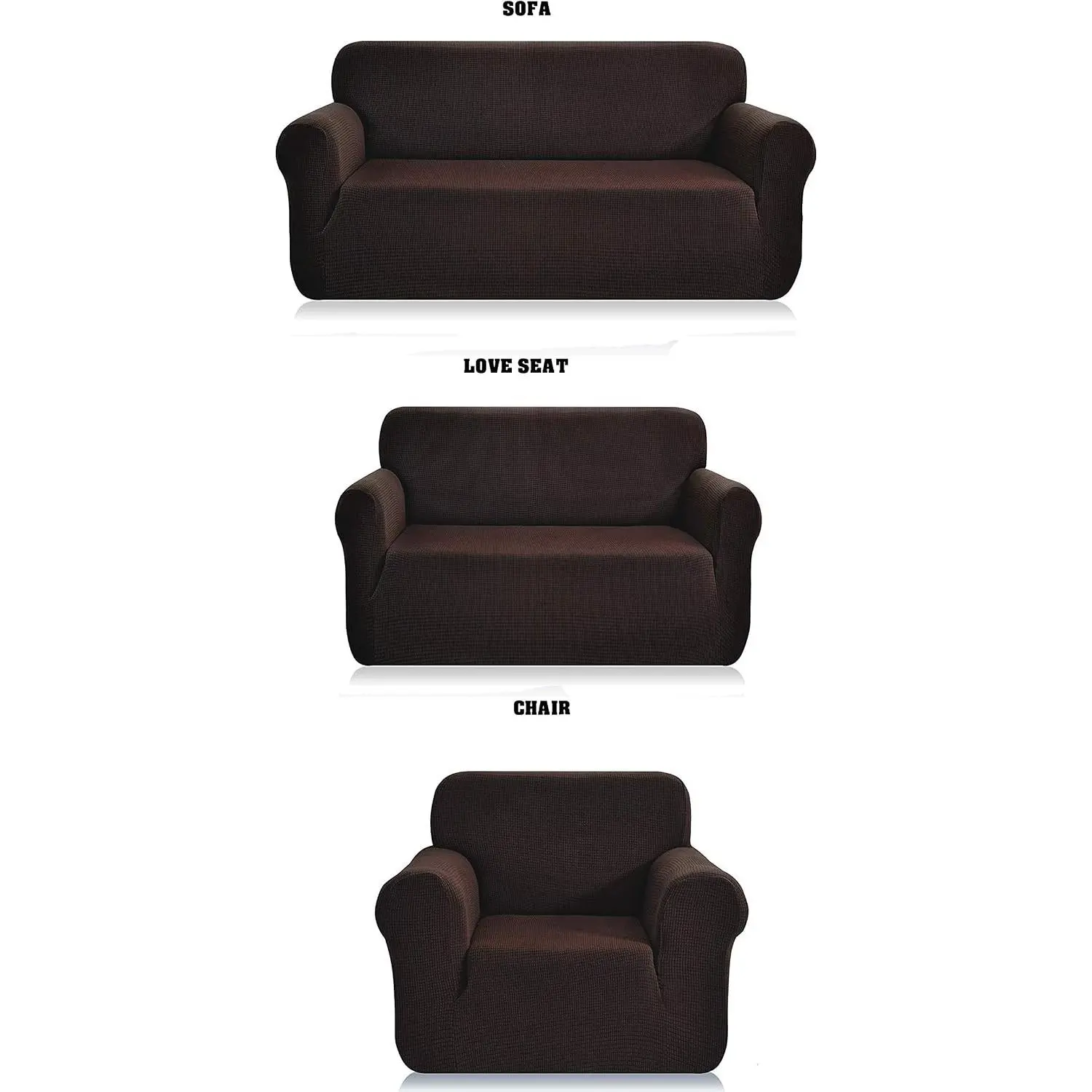 3pc Set Slipcover Set Furniture Cover Spandex Set Includes Sofa and Love-Seat and Chair Covers Solid Coffee New
